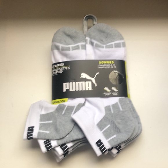 New Puma Socks Men’s Low Cut Socks 6 Pair White & Grey Athletic Casual Socks - Picture 4 of 12